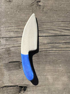 handmade porcelain cheese knife with blue handle