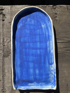 Hand formed porcelain tray in cerulean blue
