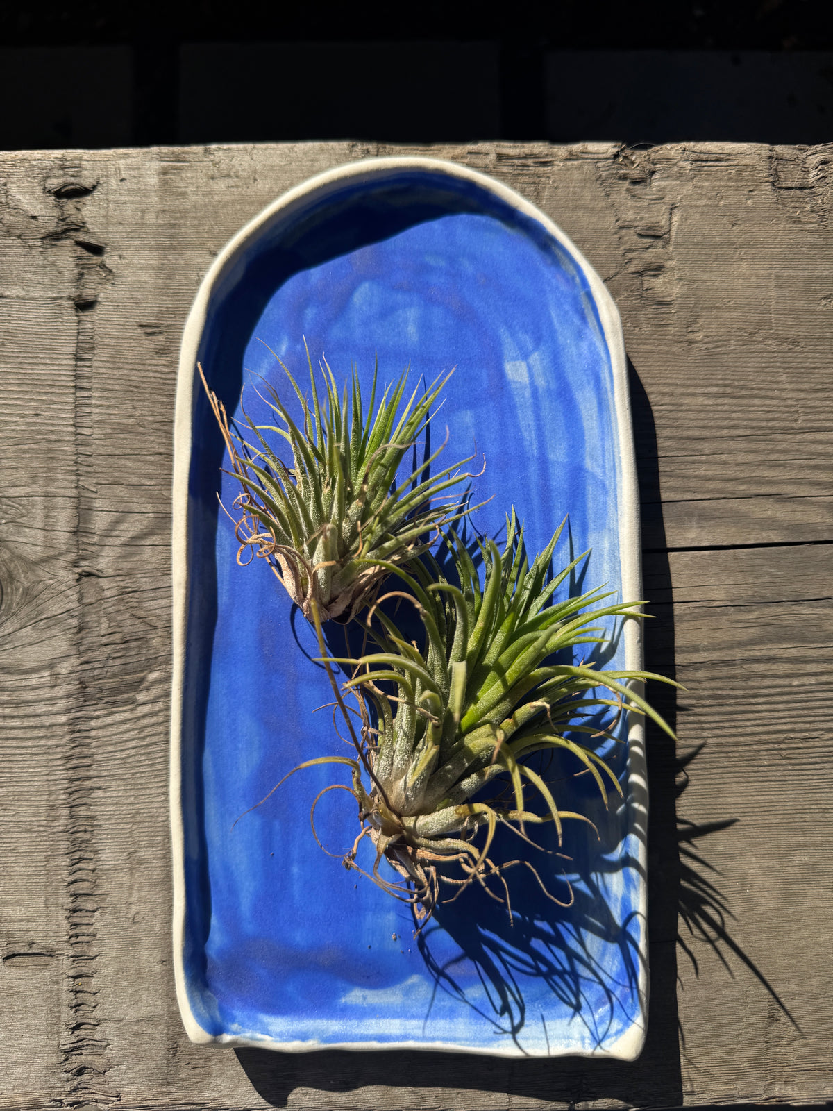 Hand formed porcelain tray in cerulean blue