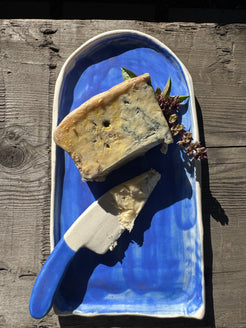 Hand formed porcelain tray in cerulean blue