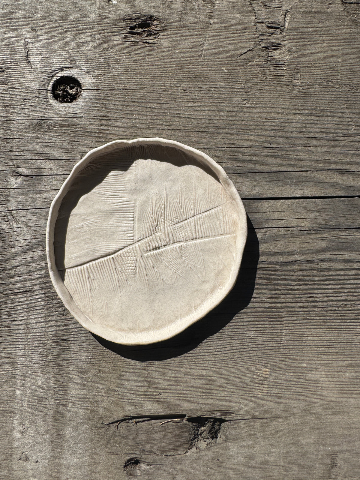 Textured white hand formed porcelain dish