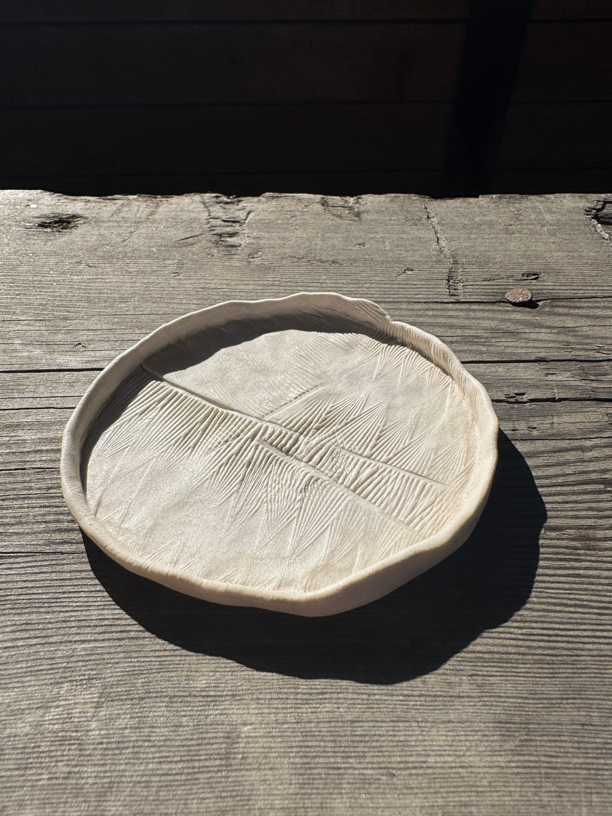 Textured white hand formed porcelain dish