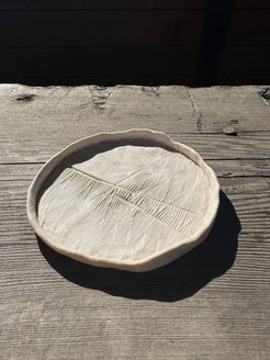 Textured white hand formed porcelain dish