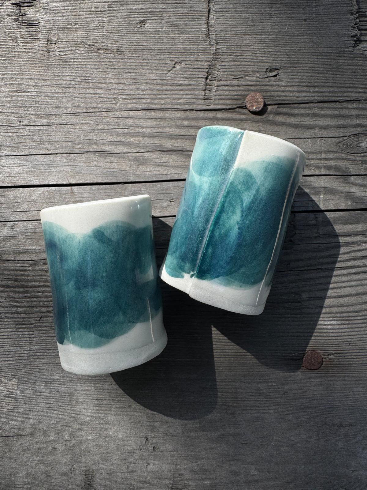 pair of dusty cobalt sipping cups
