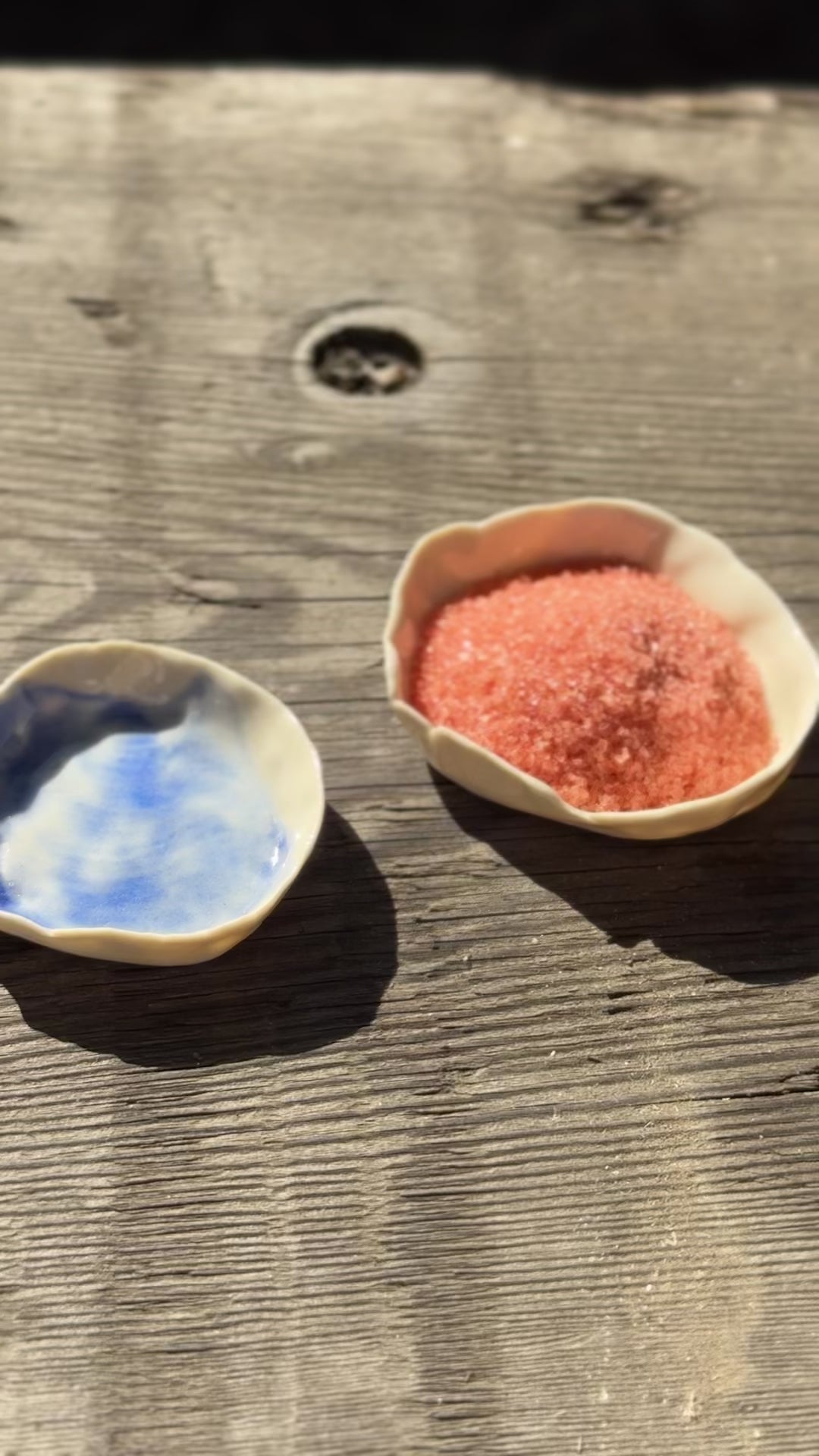 Pair of porcelain mini dishes, one with salt