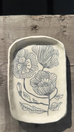 Hand drawn poppy ceramic tray