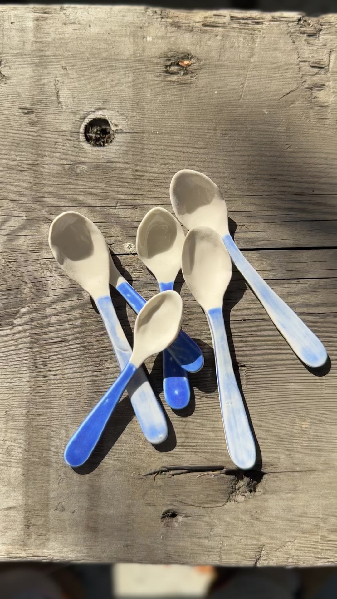 Mini porcelain tea spoons with blue handles