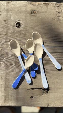 Mini porcelain tea spoons with blue handles