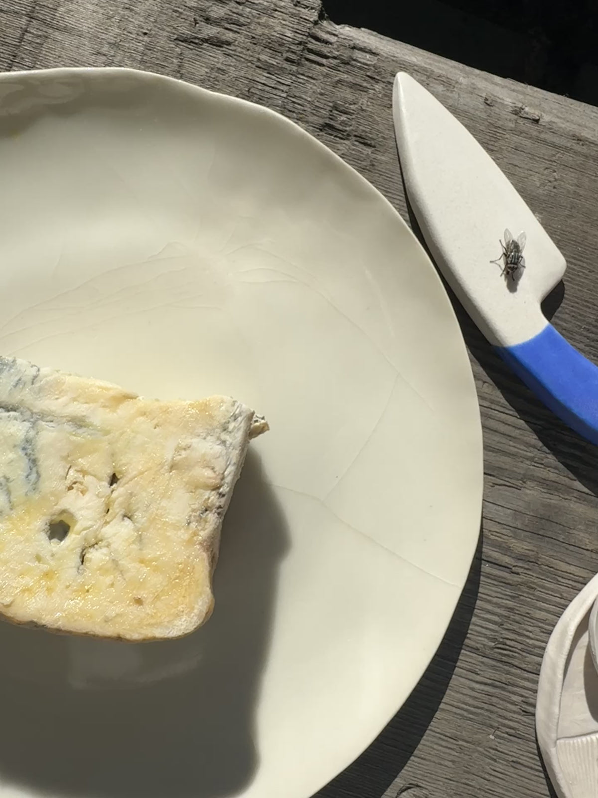porcelain cheese knife with blue handle