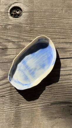 Hand painted porcelain blue 'oyster' dish