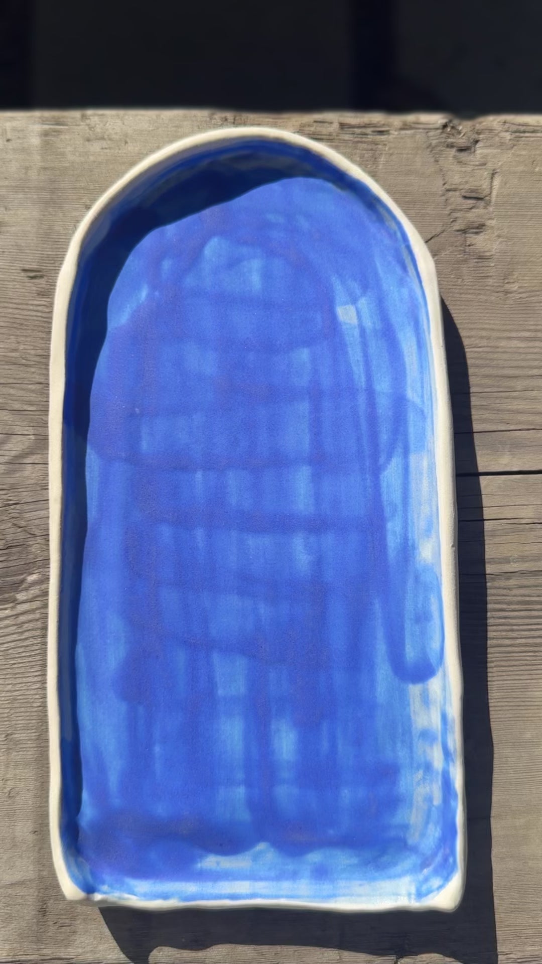 Hand formed blue serving tray